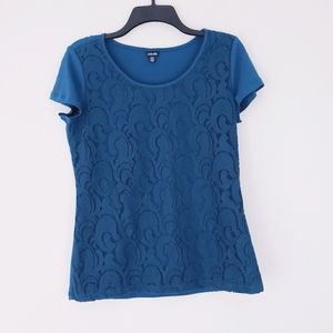 Teal Lace Overlay Blouse Rafaella T Shirt Top Small